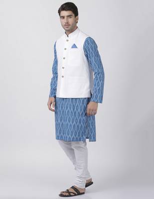 Blue Plain Cotton Dhoti-Kurta 2