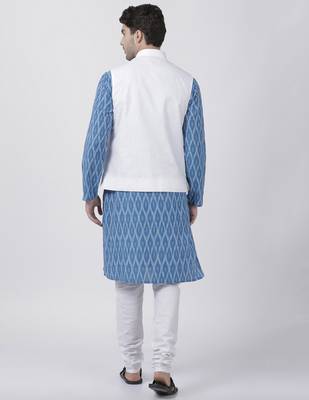 Blue Plain Cotton Dhoti-Kurta 4