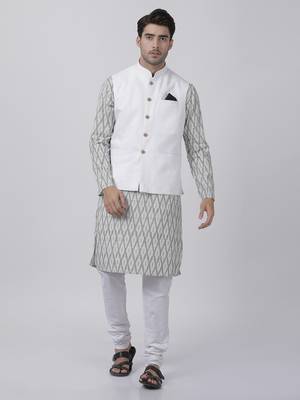 White Plain Cotton Dhoti-Kurta 1