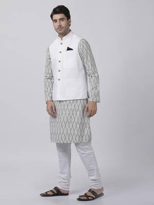 White Plain Cotton Dhoti-Kurta 2