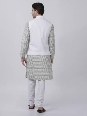 White Plain Cotton Dhoti-Kurta 4