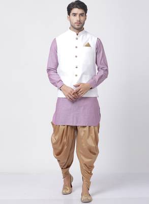 Purple Plain Cotton Dhoti-Kurta 1