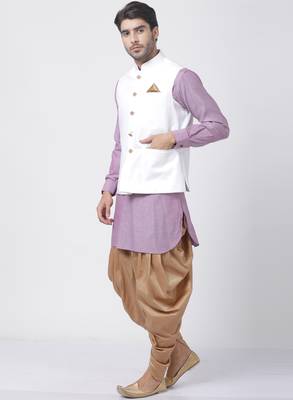 Purple Plain Cotton Dhoti-Kurta 2