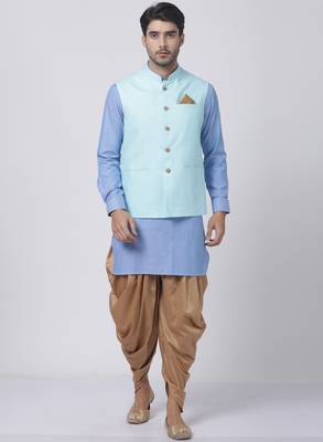 Blue Plain Cotton Dhoti-Kurta 1