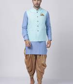 Blue Plain Cotton Dhoti-Kurta