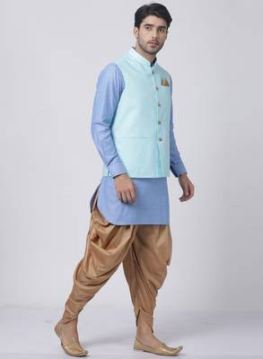 Blue Plain Cotton Dhoti-Kurta 2