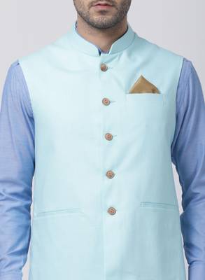 Blue Plain Cotton Dhoti-Kurta 3