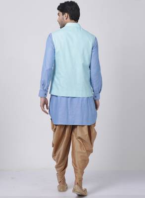 Blue Plain Cotton Dhoti-Kurta 4