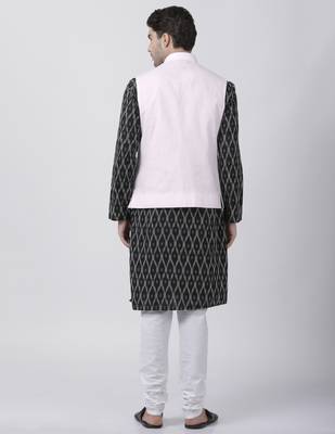 Black Plain Cotton Dhoti-Kurta 4