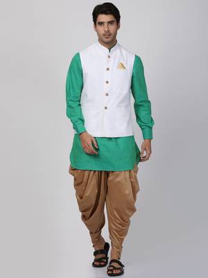 Green Plain Cotton Dhoti-Kurta 1