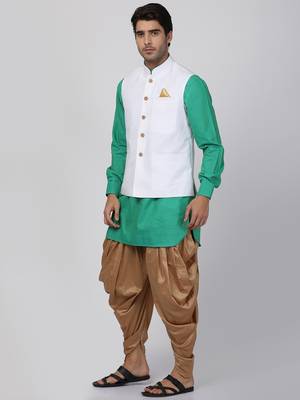 Green Plain Cotton Dhoti-Kurta 2