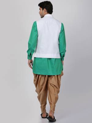 Green Plain Cotton Dhoti-Kurta 4