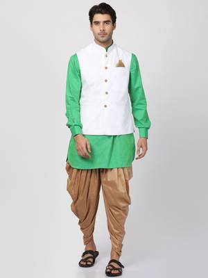 Green Plain Cotton Dhoti-Kurta 1