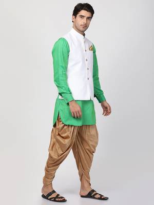 Green Plain Cotton Dhoti-Kurta 2
