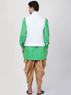Green Plain Cotton Dhoti-Kurta 4