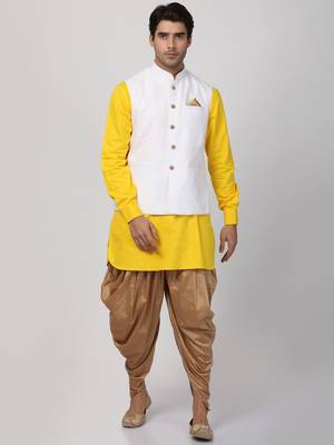 Yellow Plain Cotton Dhoti-Kurta 1
