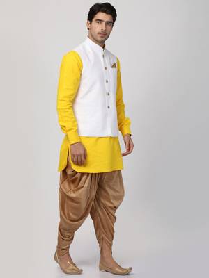 Yellow Plain Cotton Dhoti-Kurta 2