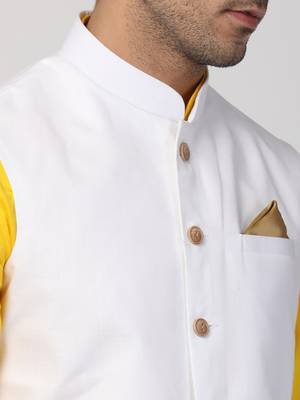 Yellow Plain Cotton Dhoti-Kurta 3
