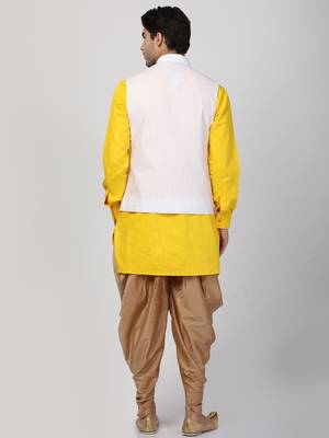 Yellow Plain Cotton Dhoti-Kurta 4