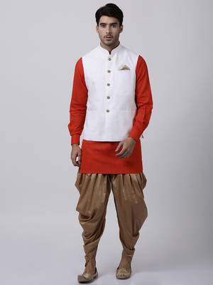 Red Plain Cotton Dhoti-Kurta 1