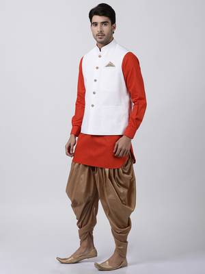 Red Plain Cotton Dhoti-Kurta 2
