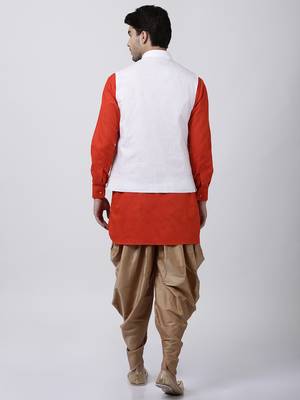 Red Plain Cotton Dhoti-Kurta 4
