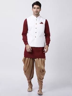 Maroon Plain Cotton Dhoti Kurta 1