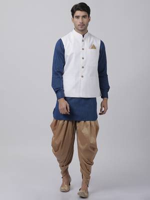 Blue Plain Cotton Dhoti-Kurta 1