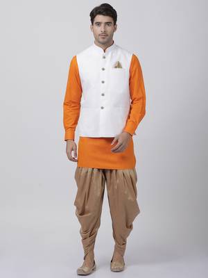 Orange Plain Cotton Dhoti-Kurta 1
