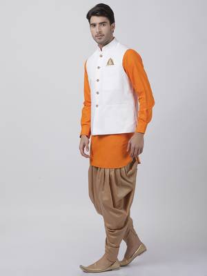 Orange Plain Cotton Dhoti-Kurta 2