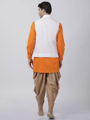 Orange Plain Cotton Dhoti-Kurta 4