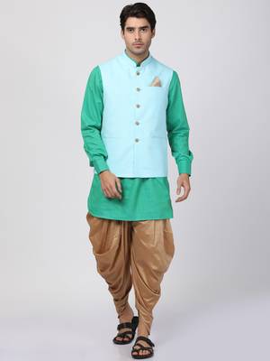 Green Plain Cotton Dhoti-Kurta 1