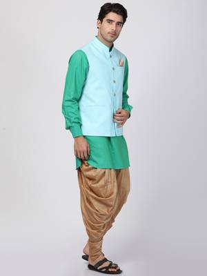Green Plain Cotton Dhoti-Kurta 2