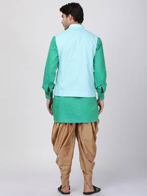 Green Plain Cotton Dhoti-Kurta 4