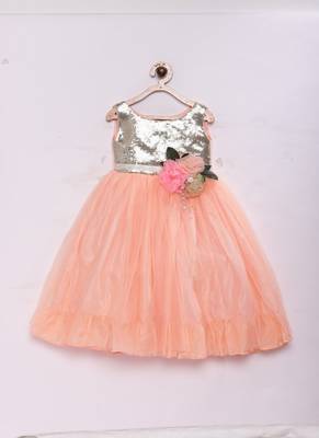 Pink woven net kids frocks 1