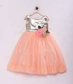 Pink woven net kids frocks