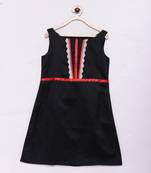 Blue woven raw silk kids frocks