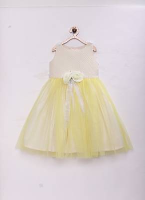 Yellow woven cotton silk kids frocks 1