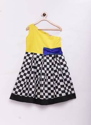 Yellow woven cotton silk kids-frocks 1