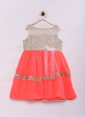 Pink woven georgette kids frocks 1