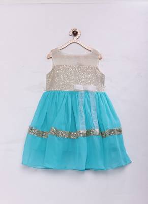 Blue woven georgette kids-frocks 1