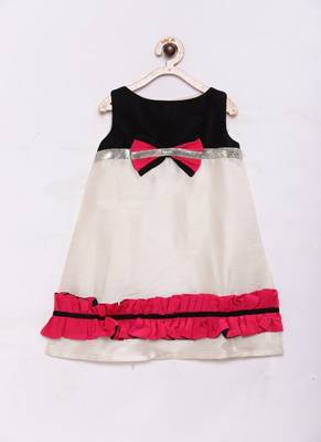 White woven cotton silk kids-frocks 1