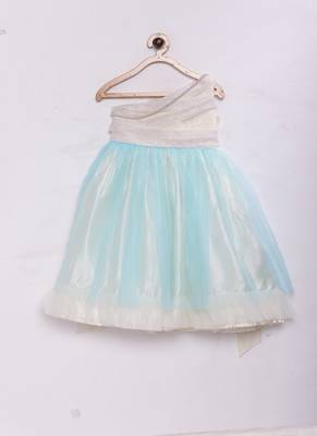 Blue woven satin kids-girl-gowns 1