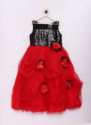 Red woven cotton silk kids-girl-gowns 1