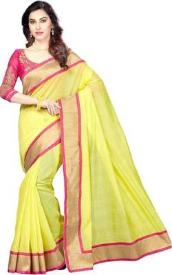 Yellow woven chanderi saree with blouse 1