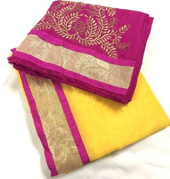 Yellow woven chanderi saree with blouse 4