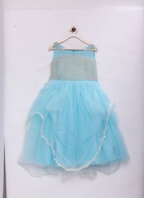 Blue woven net kids-girl-gowns 1