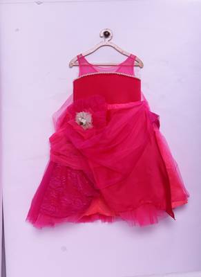 Pink woven crepe kids girls gown 1