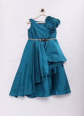 Green woven polyester kids girls gowns 1
