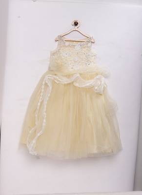 Beige woven net kids-girl-gowns 1